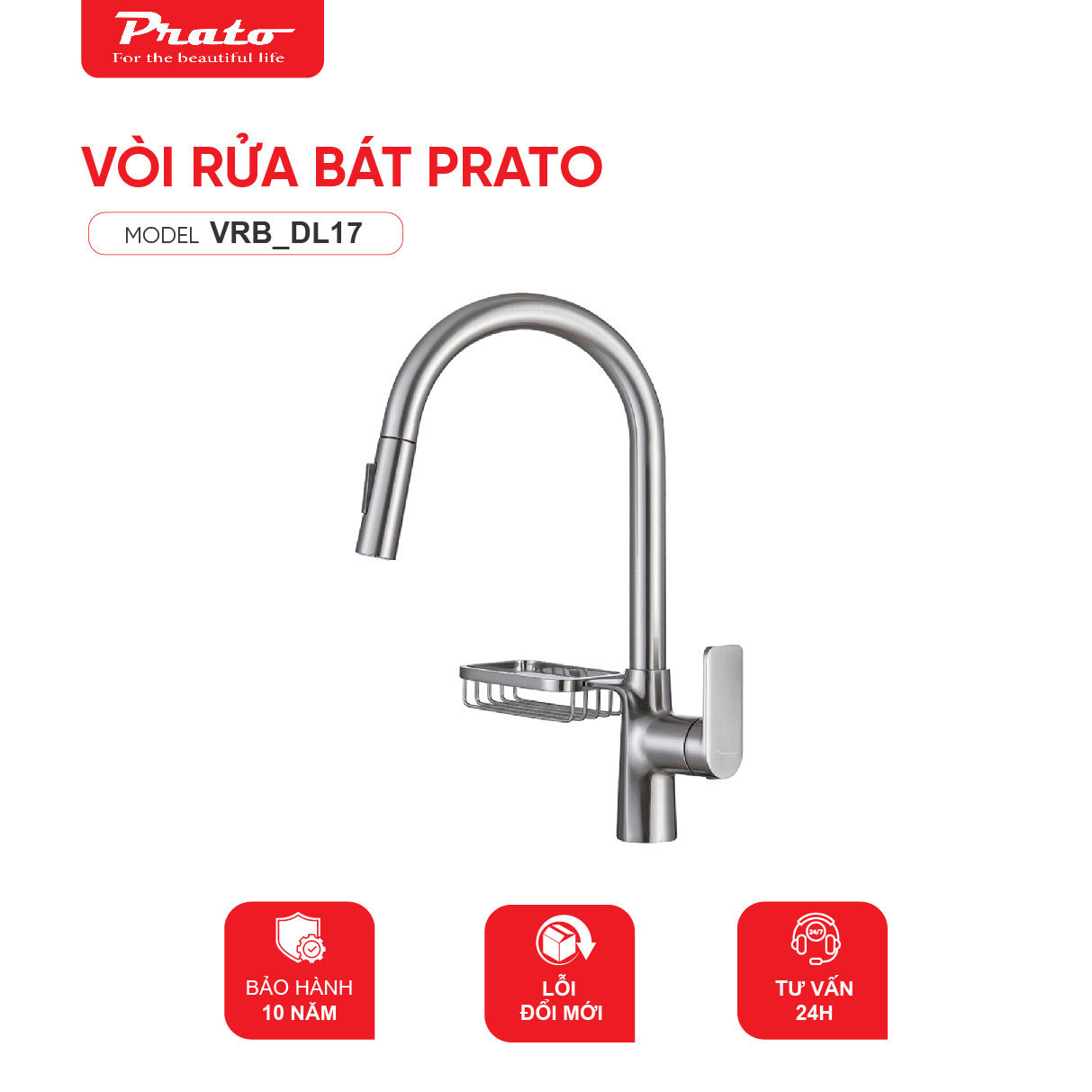 Vòi rửa bát dây rút đồng Prato DL17